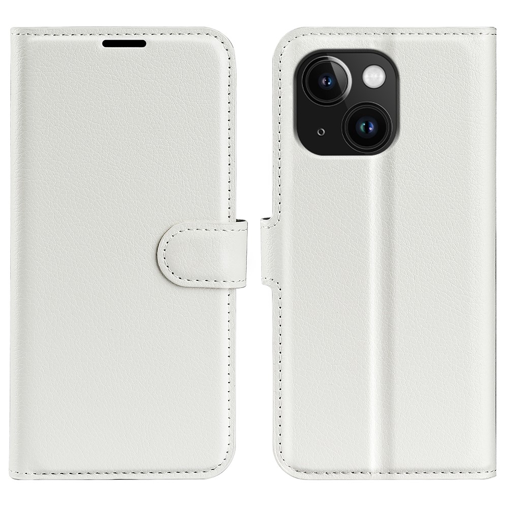  iPhone 15 Plus Fodral Litchi Textur Vit