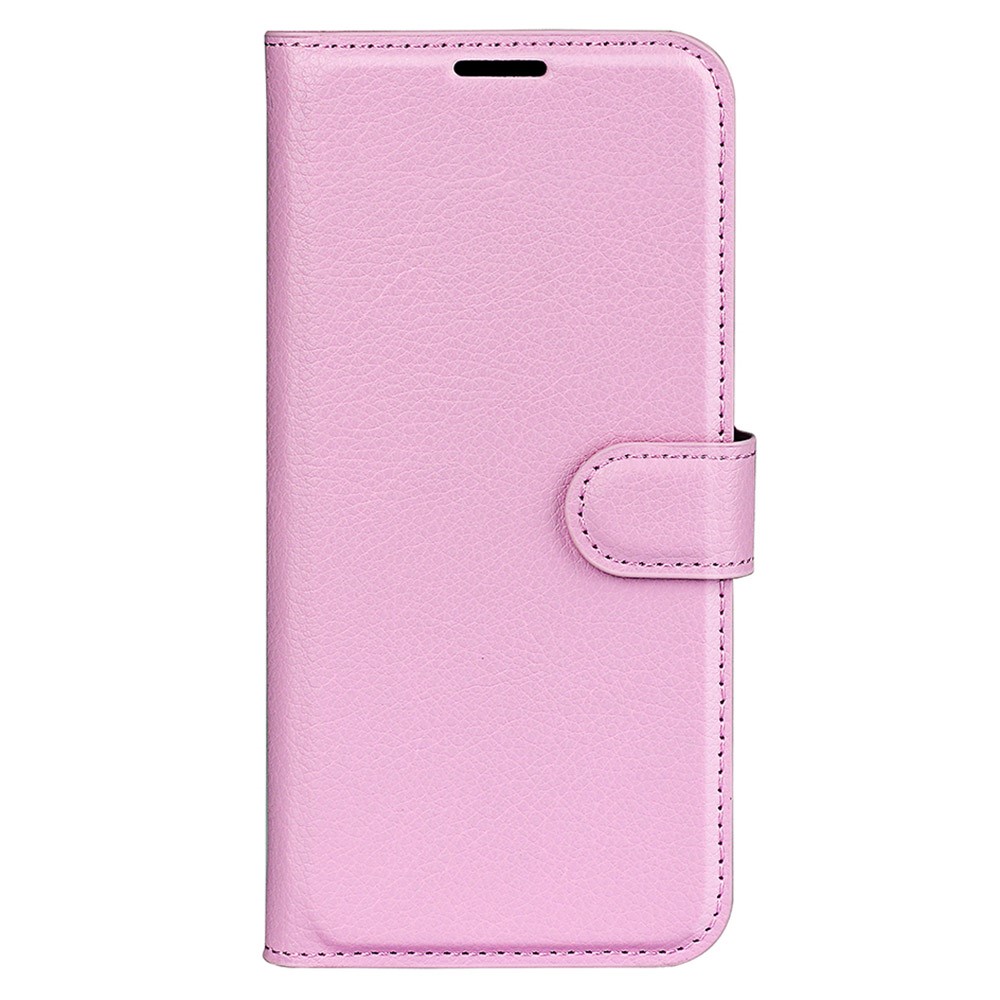  iPhone 15 Plus Fodral Litchi Textur Ljus Rosa