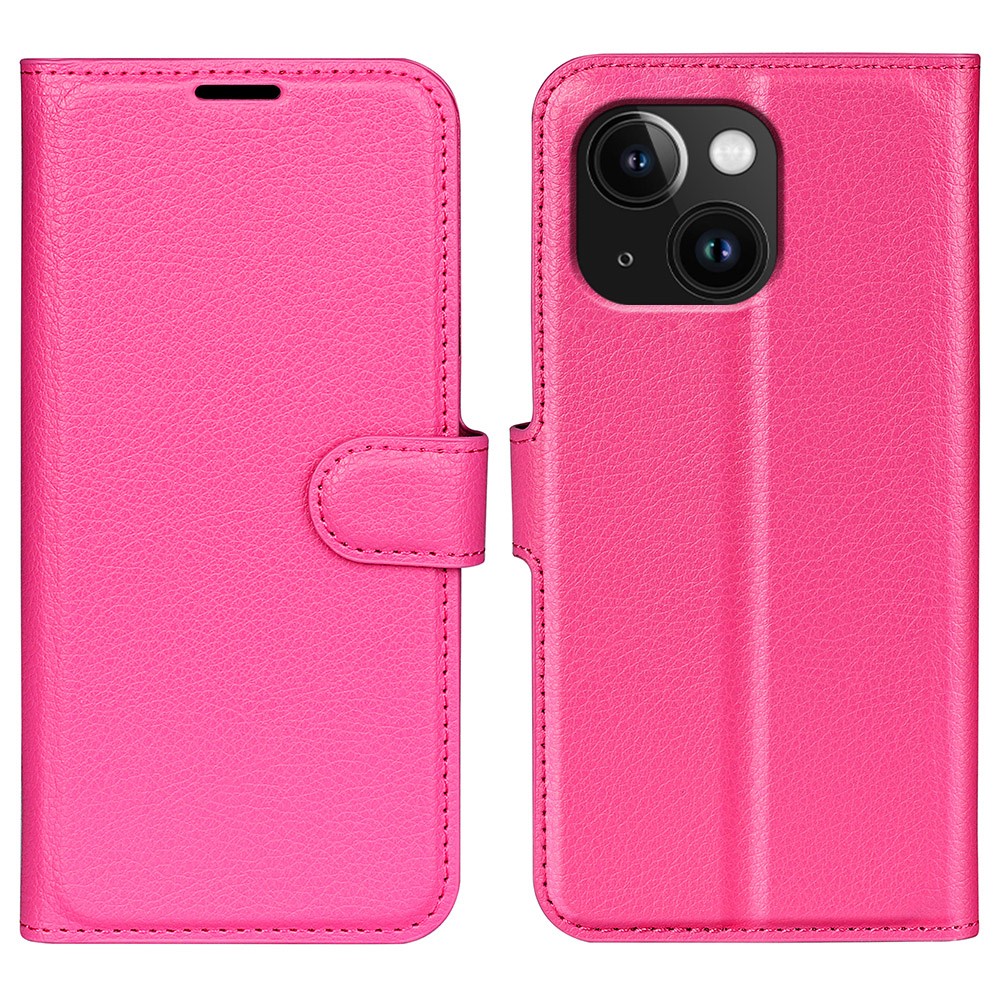  iPhone 15 Plus Fodral Litchi Textur Rosa