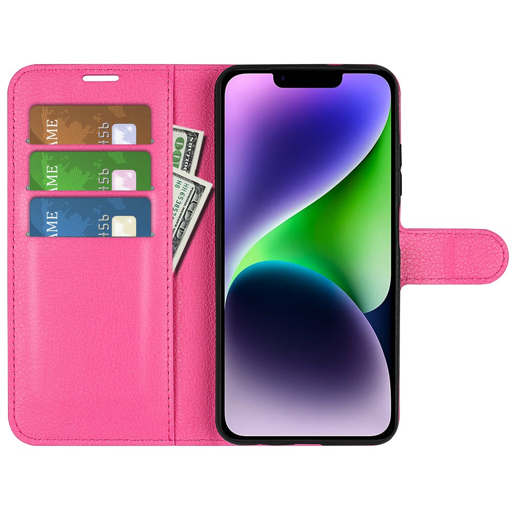  iPhone 15 Plus Fodral Litchi Textur Rosa