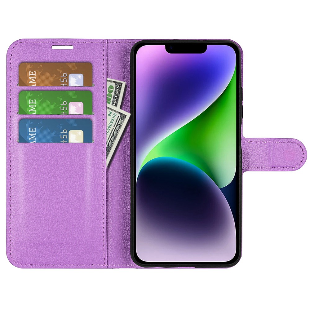  iPhone 15 Plus Fodral Litchi Textur Lila