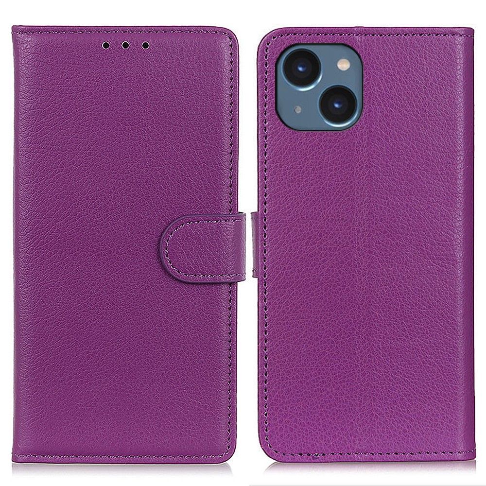  iPhone 15 Plus Fodral Litchi Läder Lila