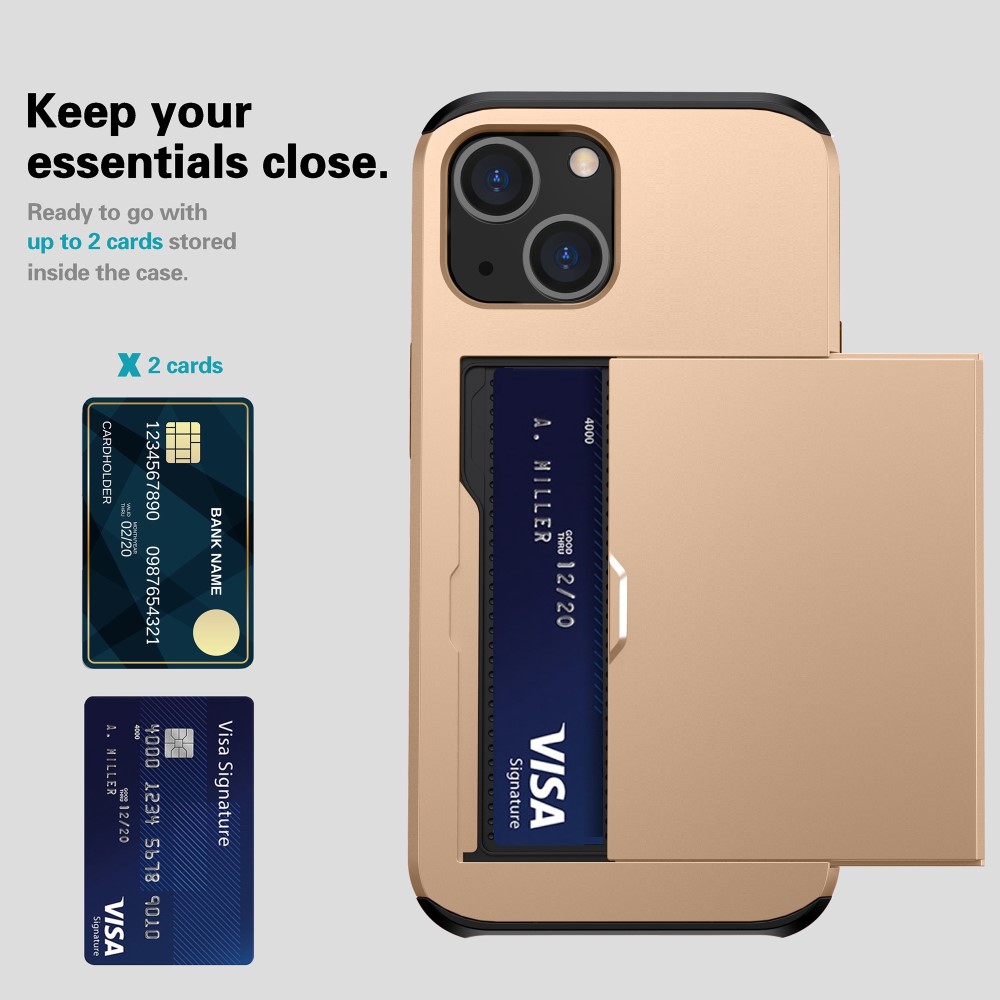 iPhone 15 Plus Skal Hybrid Med Kortfack Guld