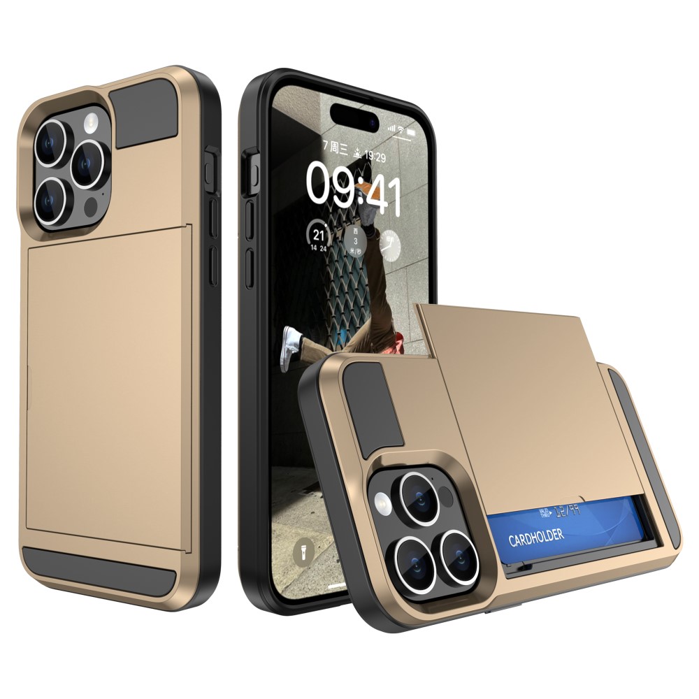  iPhone 15 Plus Skal Hybrid Armor Med Kortfack Guld
