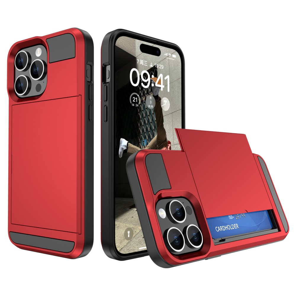  iPhone 15 Plus Skal Hybrid Armor Med Kortfack Röd