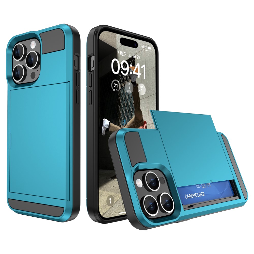  iPhone 15 Plus Skal Hybrid Armor Med Kortfack Ljus Blå