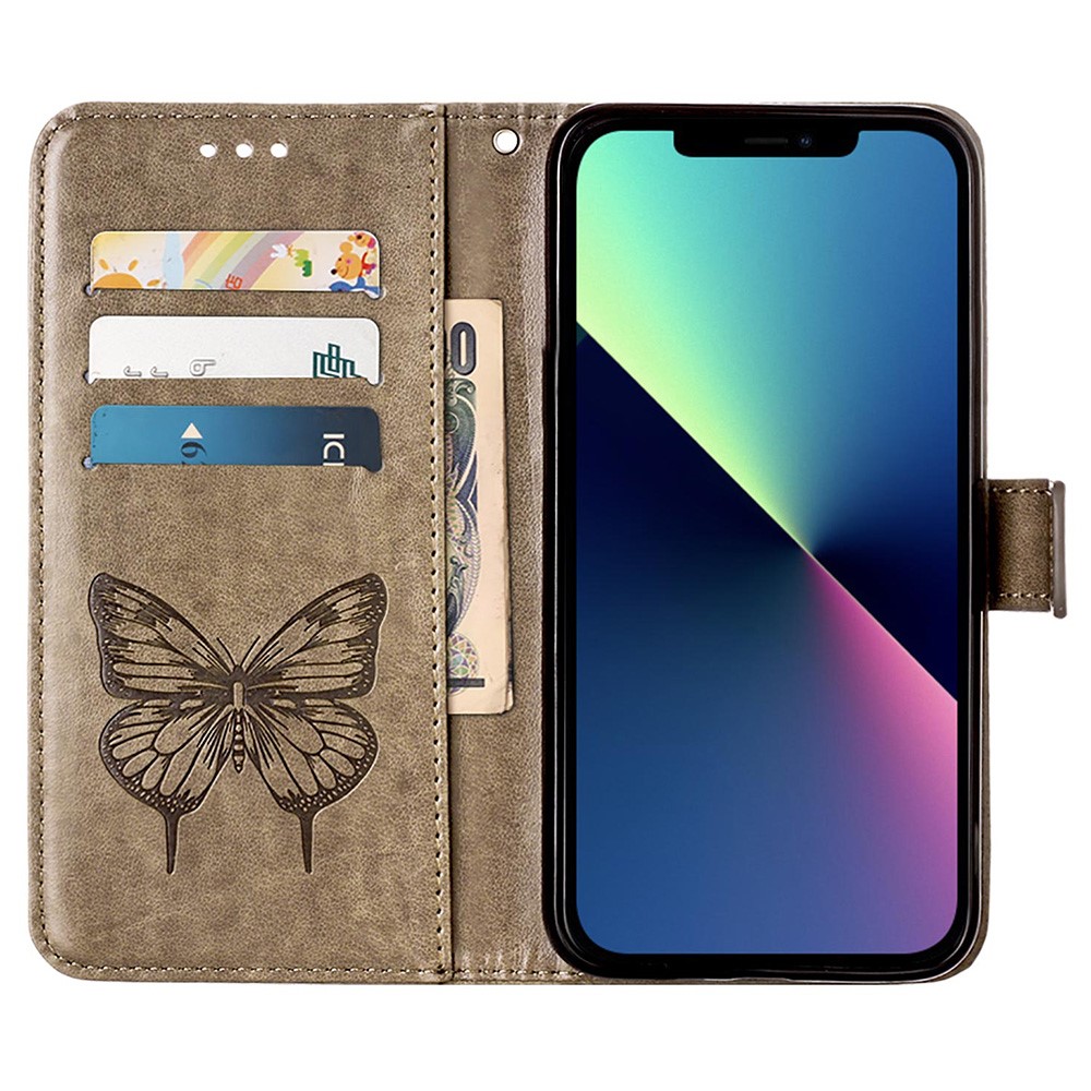 iPhone 15 Plus Fodral Med Tryck Fjäril Grå