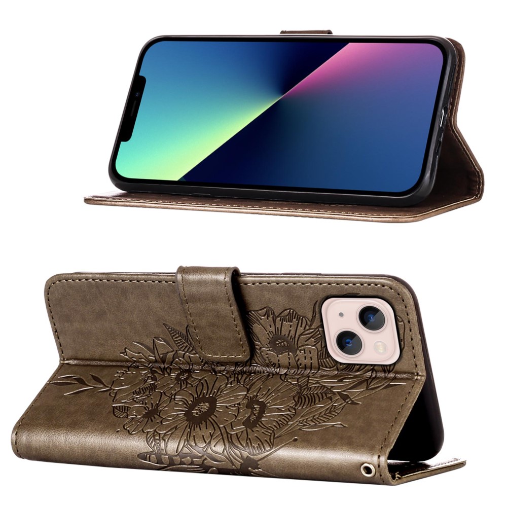  iPhone 15 Plus Fodral Med Tryck Fjäril Grå