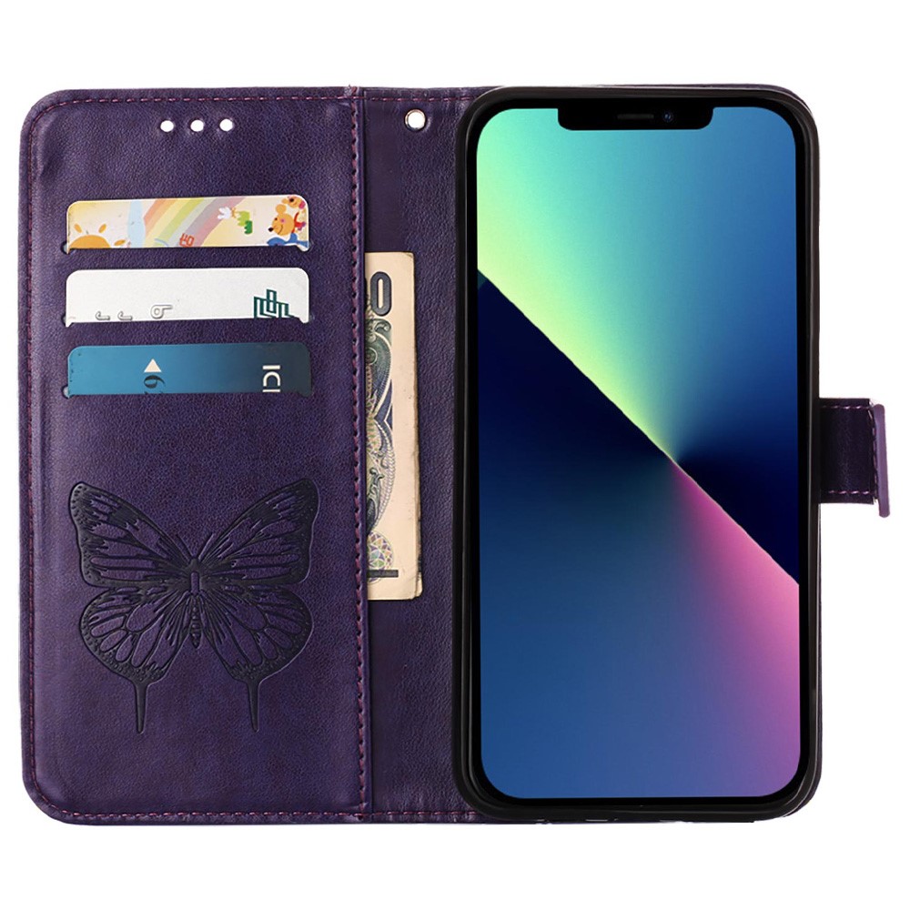 iPhone 15 Plus Fodral Med Tryck Fjäril Mörk Lila