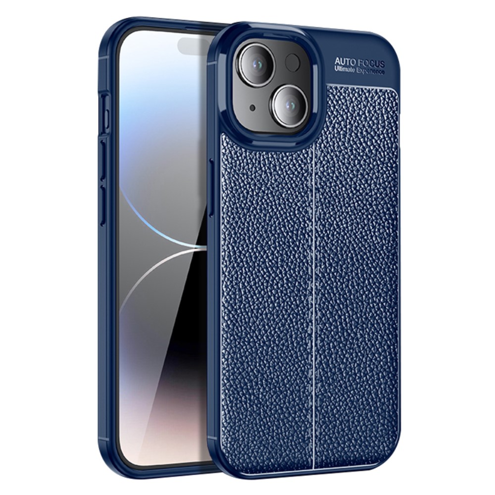  iPhone 15 Plus Skal Litchi Textur Blå