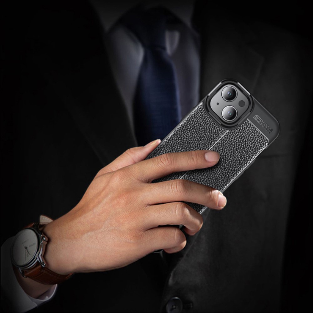  iPhone 15 Plus Skal Litchi Textur Blå