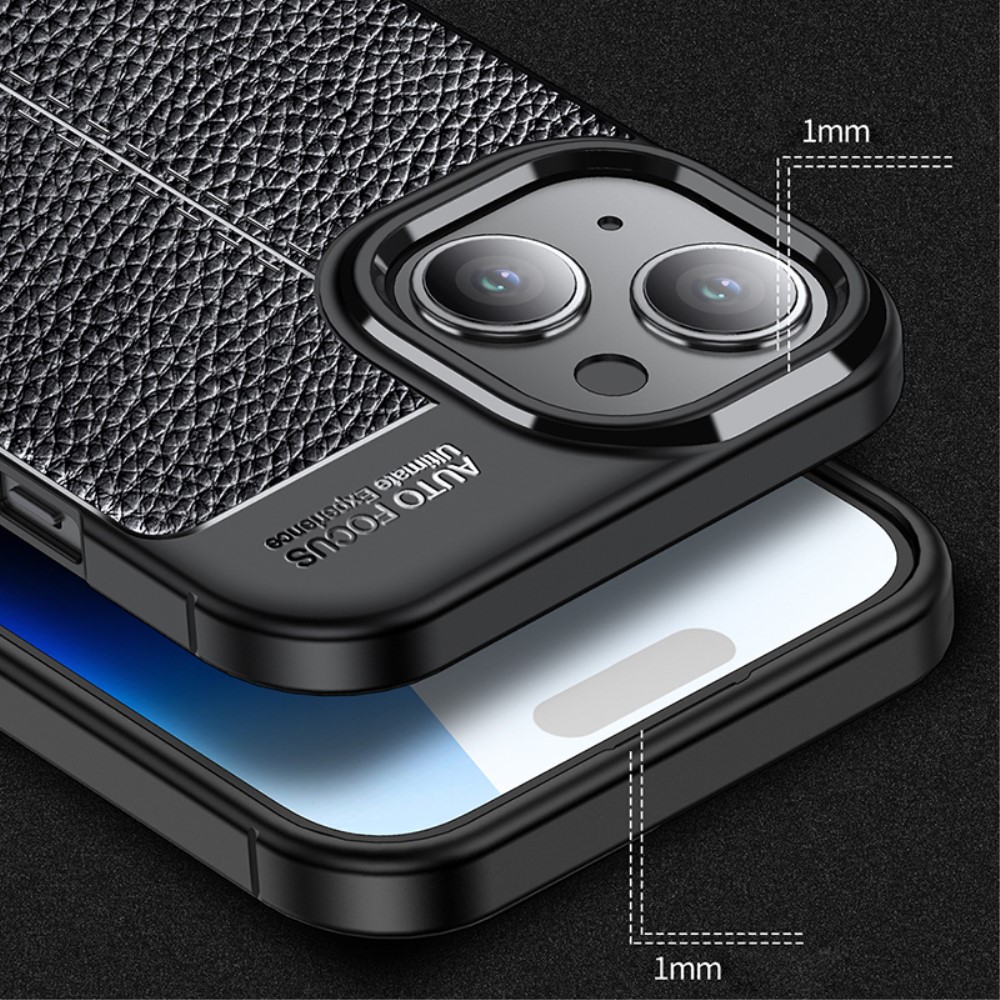  iPhone 15 Plus Skal Litchi Textur Blå