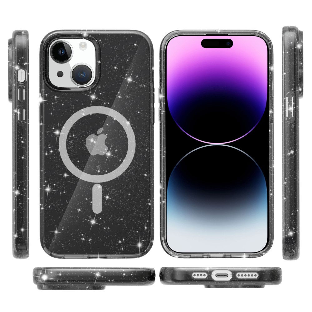  iPhone 15 Plus Skal MagSafe Hybrid Glitter Svart