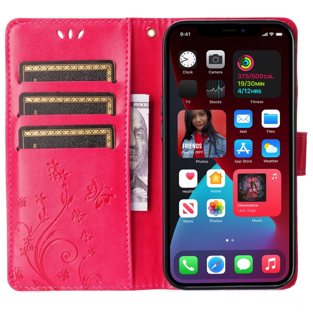  iPhone 15 Plus Fodral Med Blommigt Tryck Röd/Rosa