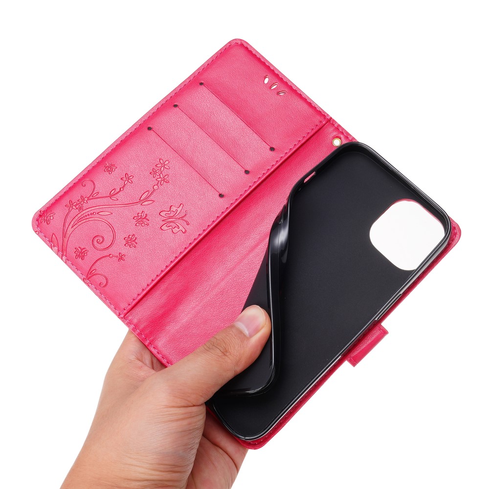  iPhone 15 Plus Fodral Med Blommigt Tryck Röd/Rosa