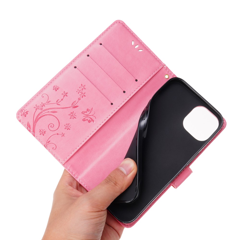  iPhone 15 Plus Fodral Med Blommigt Tryck Rosa