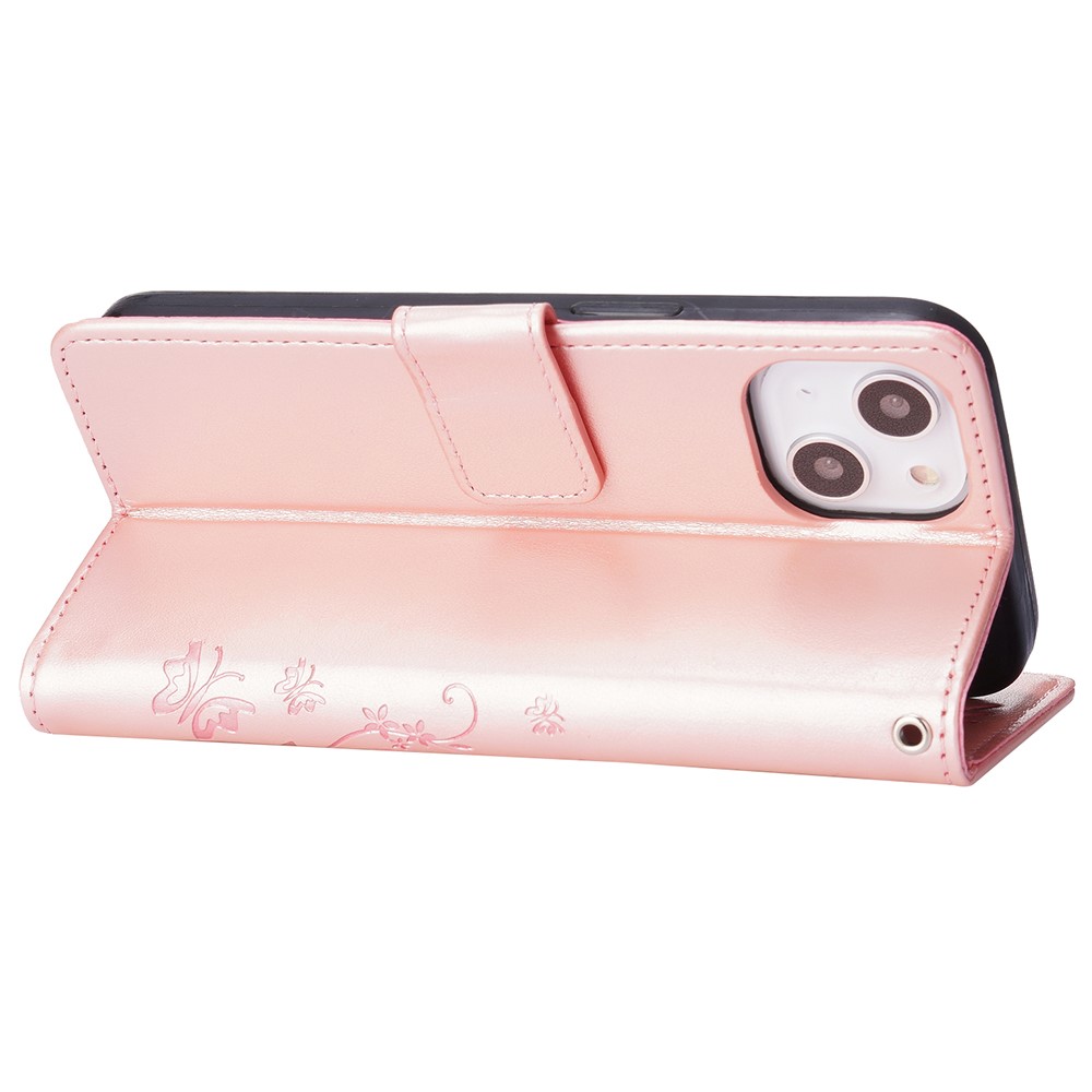  iPhone 15 Plus Fodral Med Blommigt Tryck Roséguld