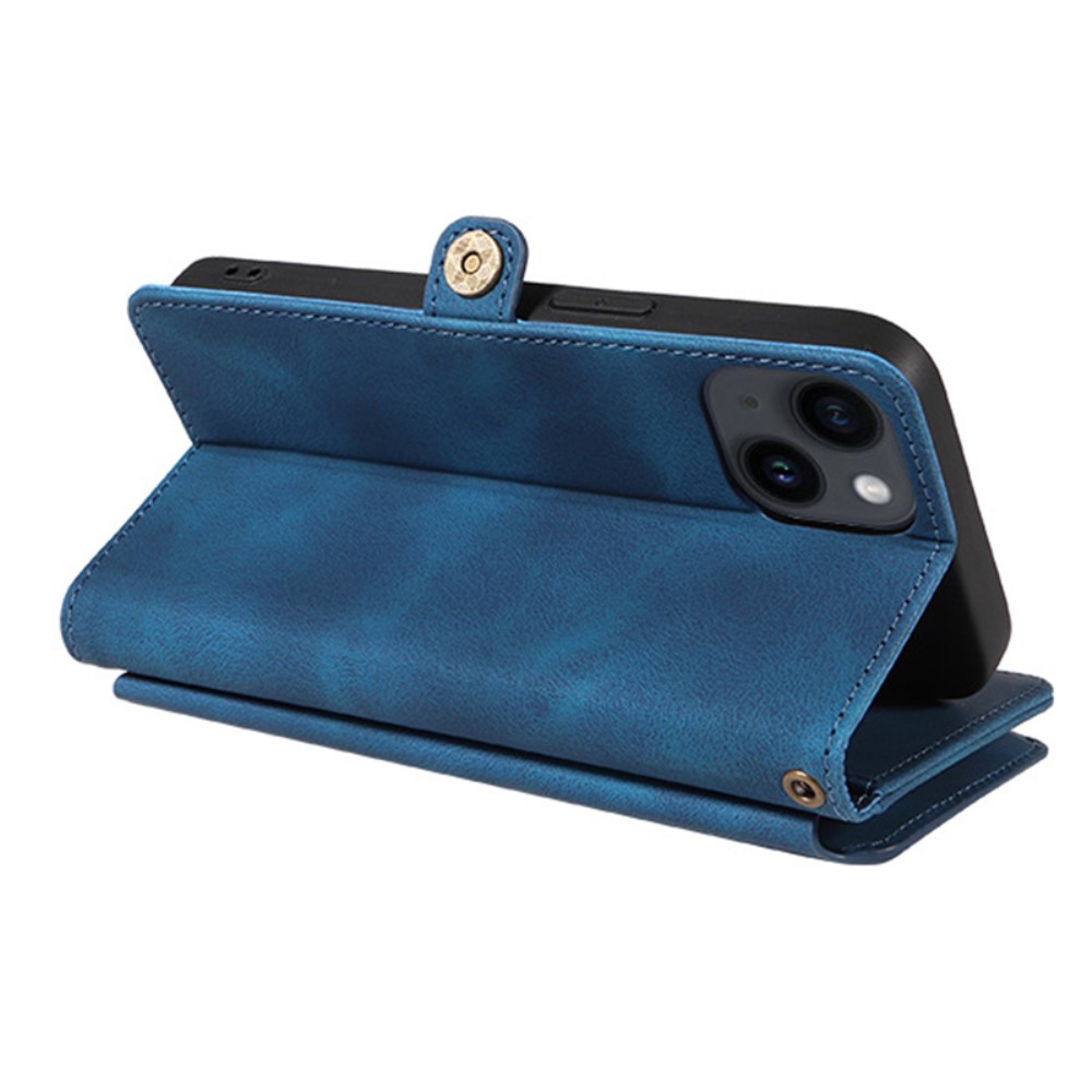  iPhone 15 Plus Fodral RFID Multifunktionell Flerkort Blå