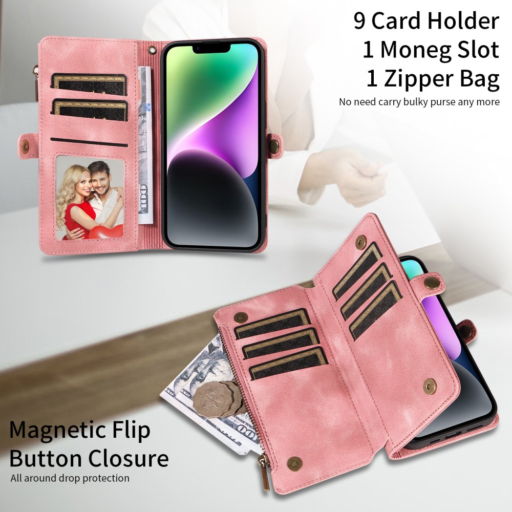  iPhone 15 Plus Fodral RFID Multifunktionell Flerkort Blå