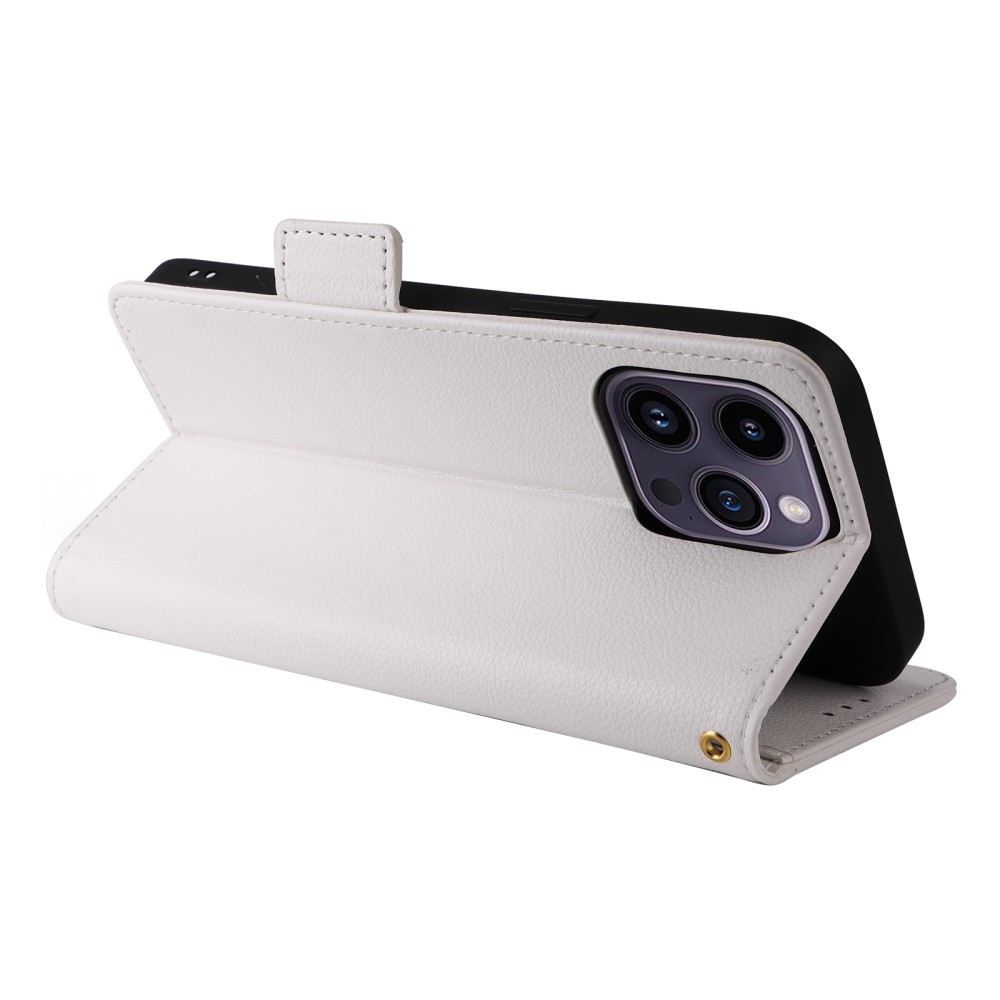  iPhone 15 Plus Fodral Litchi Textur Med Snodd Vit