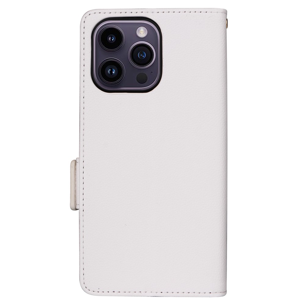  iPhone 15 Plus Fodral Litchi Textur Med Snodd Vit