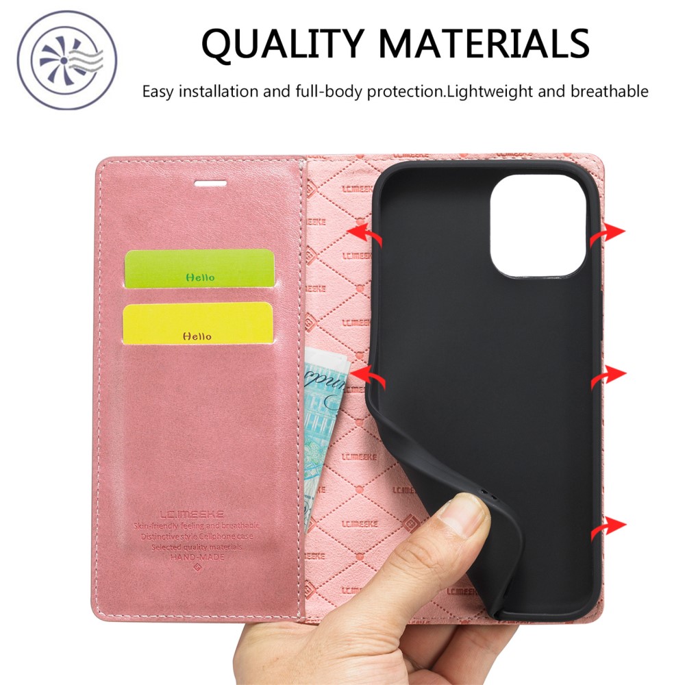 LC.IMEEKE LC.IMEEKE iPhone 15 Plus Fodral Flip Läder Roséguld