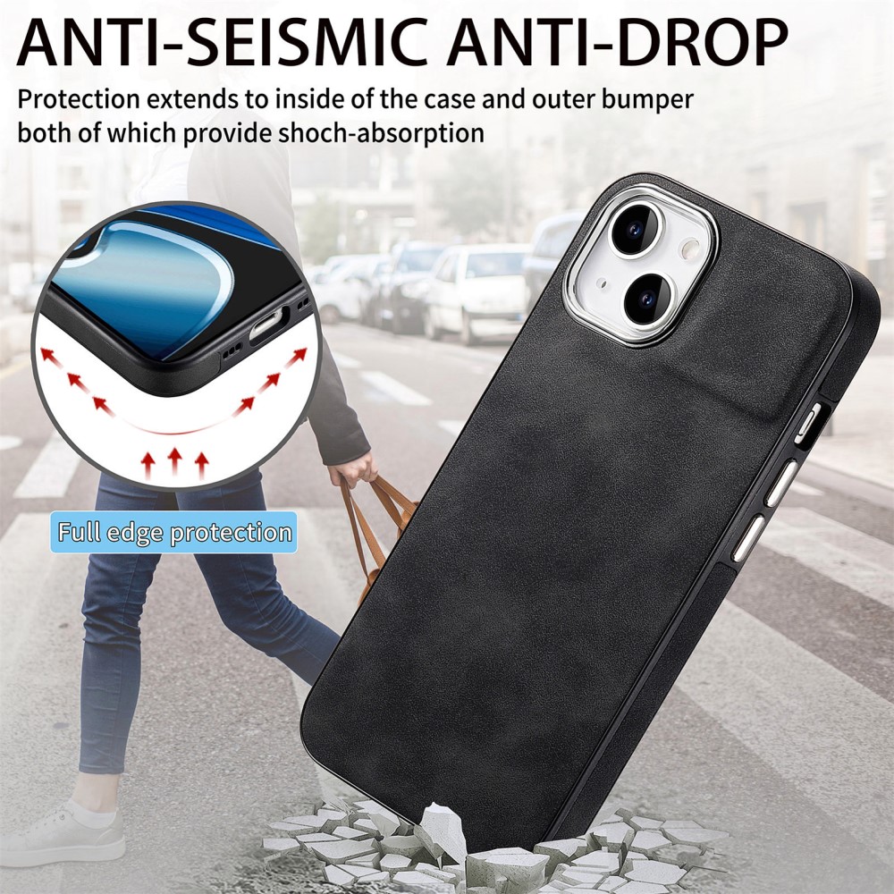  iPhone 15 Plus Skal Läderbelagt Skin Touch Svart