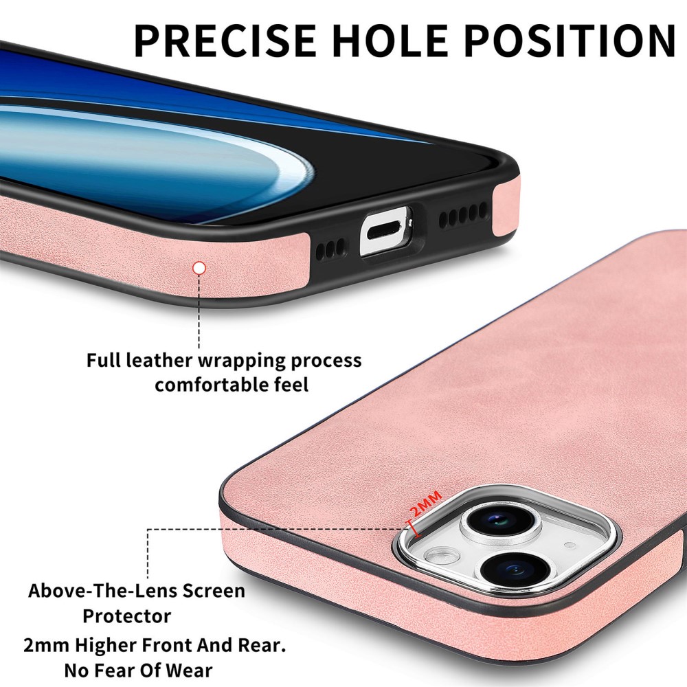  iPhone 15 Plus Skal Läderbelagt Skin Touch Rosa