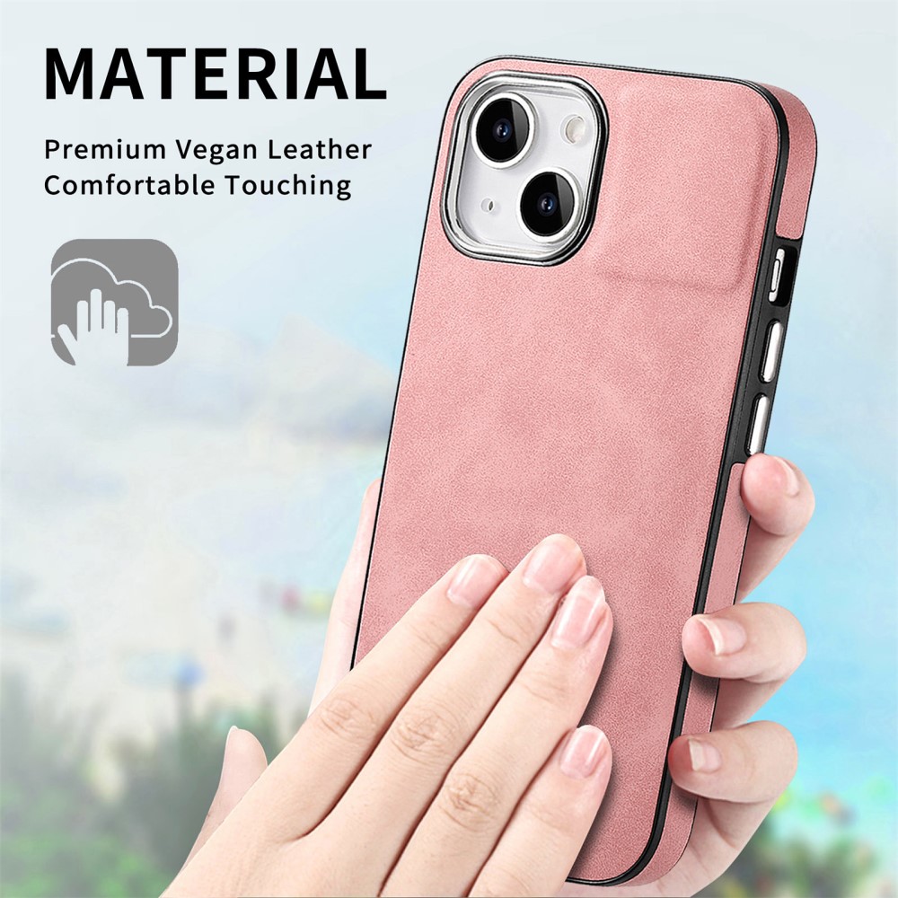  iPhone 15 Plus Skal Läderbelagt Skin Touch Rosa
