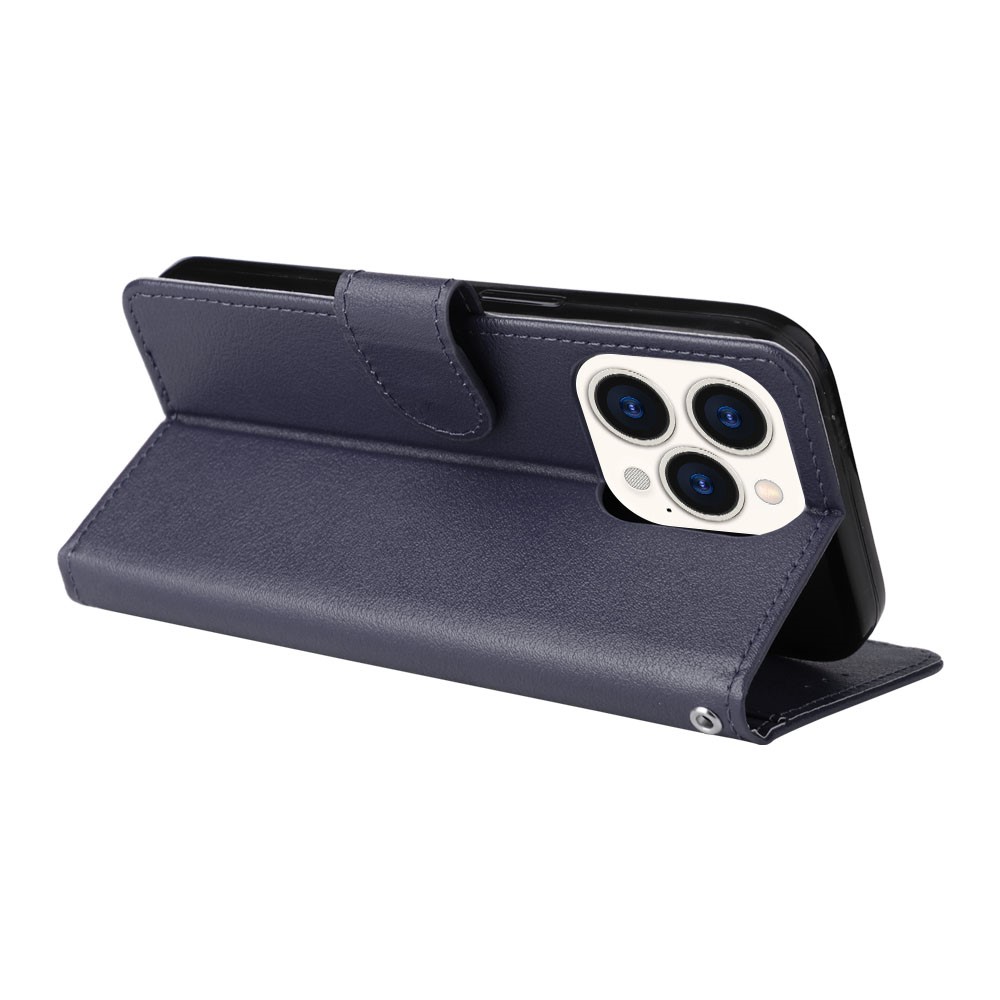  iPhone 15 Plus Fodral Solid Läder Med Snodd Blå
