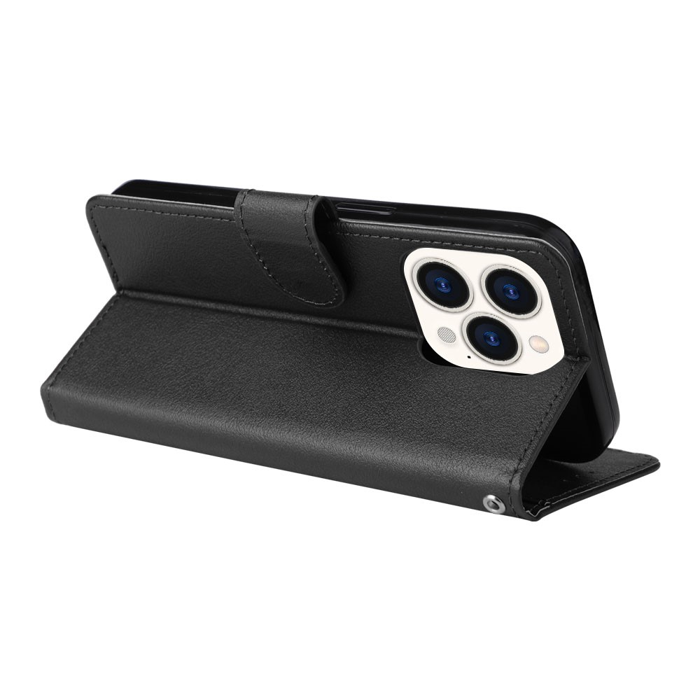  iPhone 15 Plus Fodral Solid Läder Med Snodd Svart