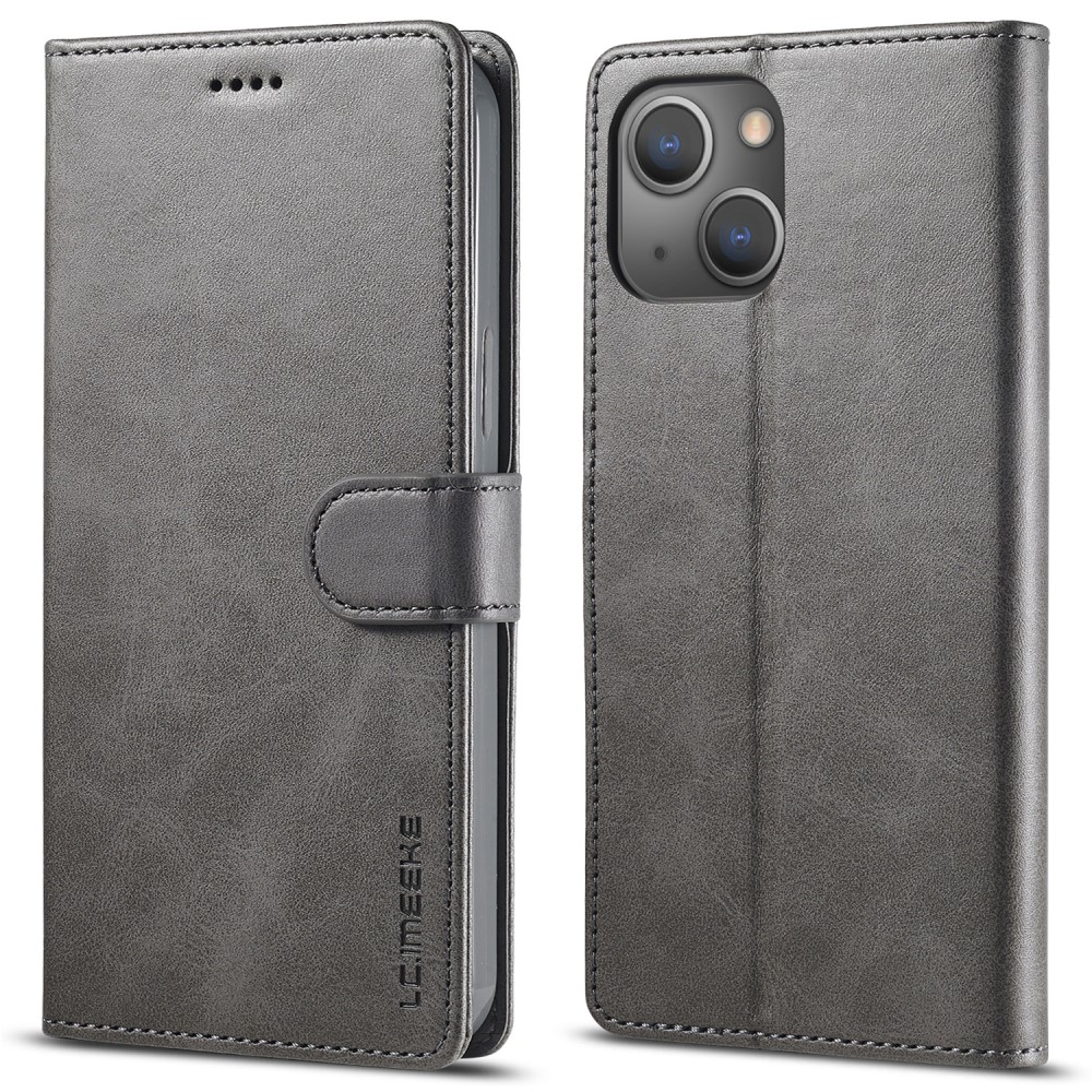 LC.IMEEKE LC.IMEEKE iPhone 15 Plus Fodral Läder Grå