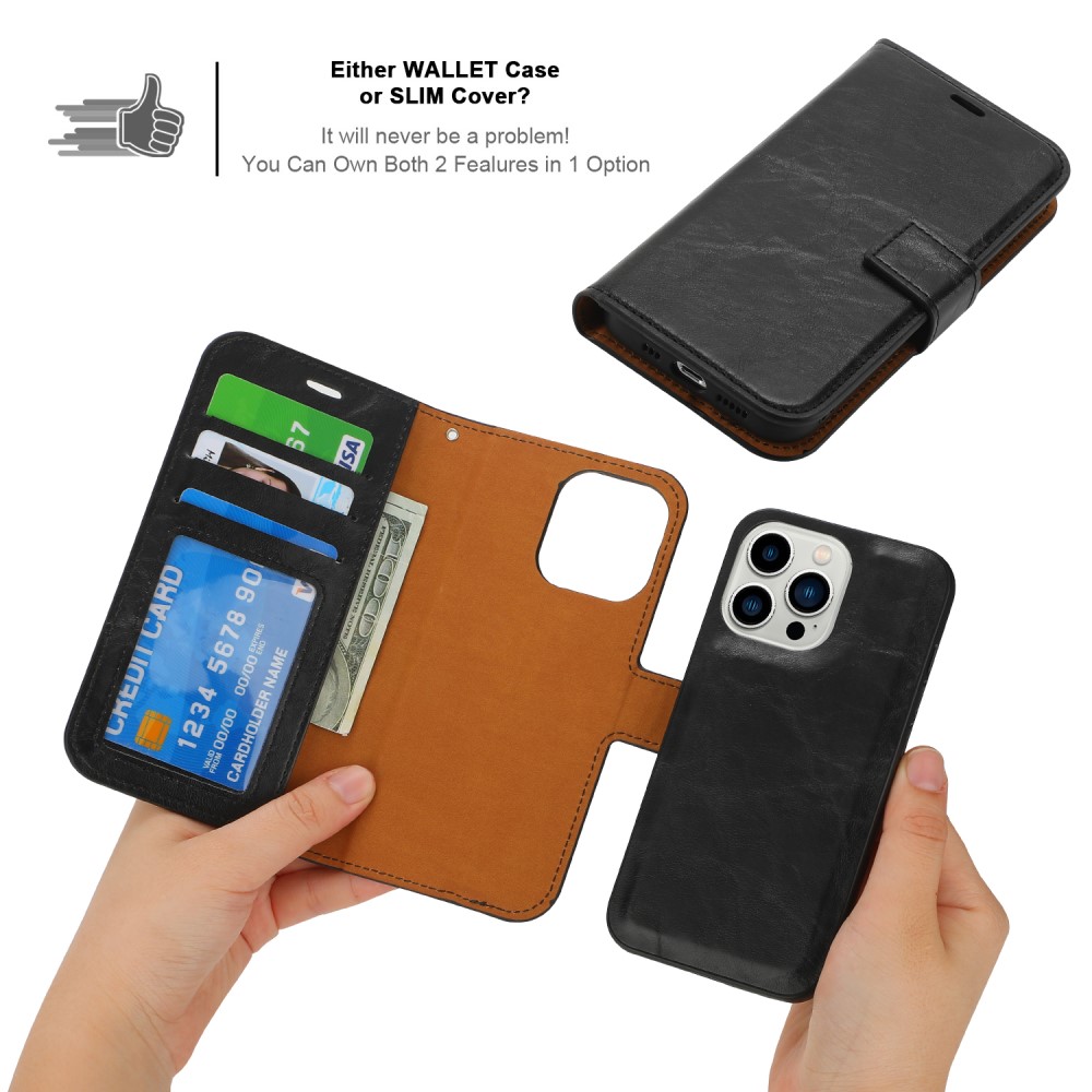  iPhone 15 Plus 2in1 Magnet Fodral Crazy Horse Svart