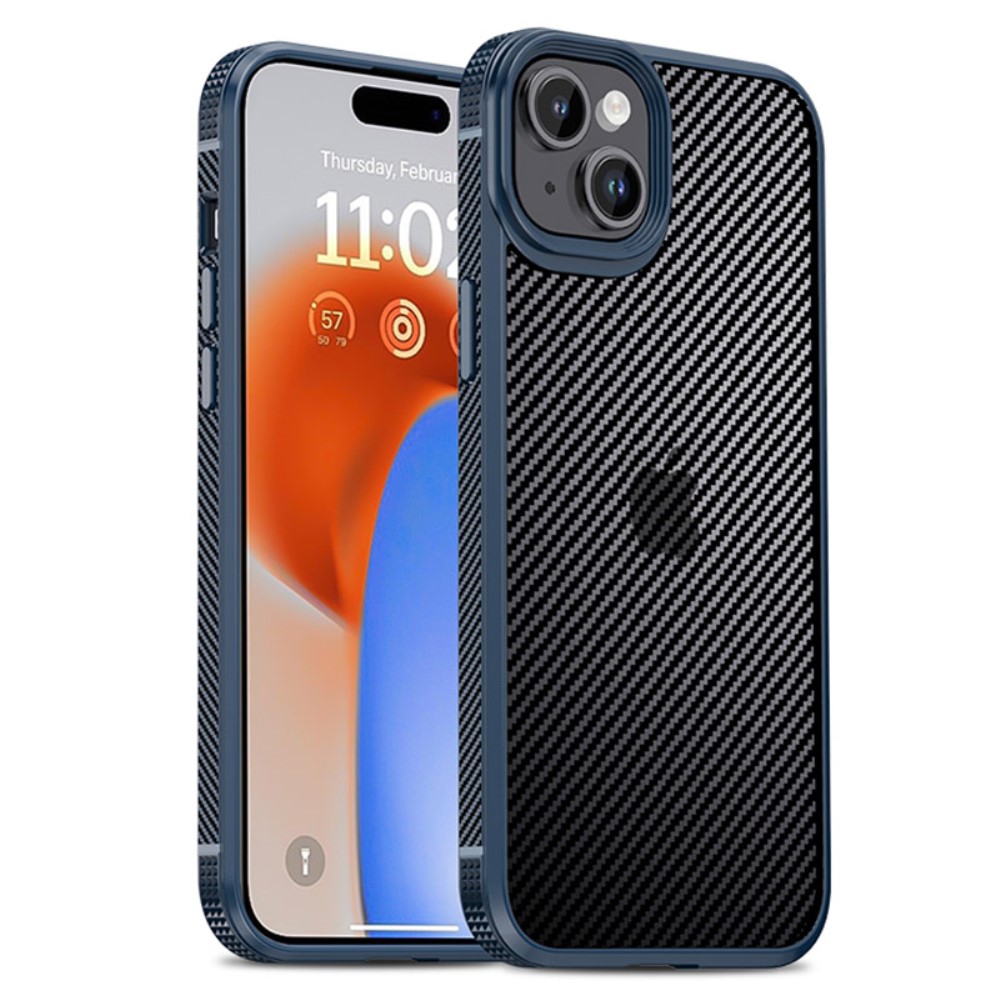 IPAKY IPAKY iPhone 15 Plus Skal Hybrid Kolfiber Textur Blå