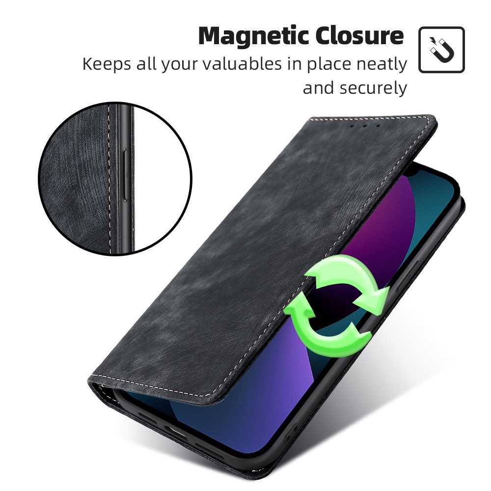 iPhone 15 Plus Fodral RFID Flip Retro Svart