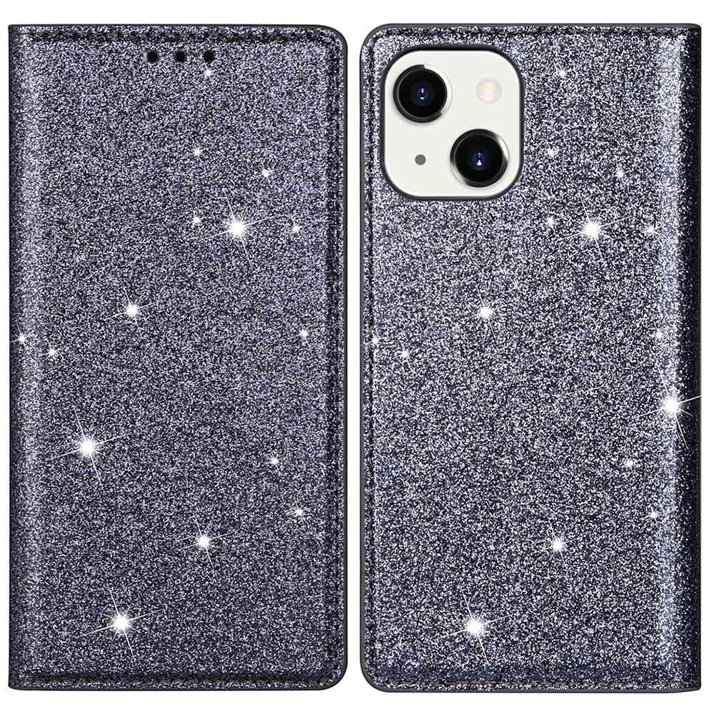 iPhone 15 Plus Fodral Flip Glitter Grå