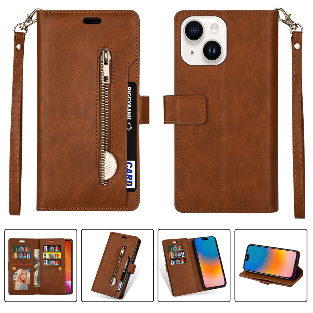  iPhone 15 Plus Multifunktionellt Fodral Brun