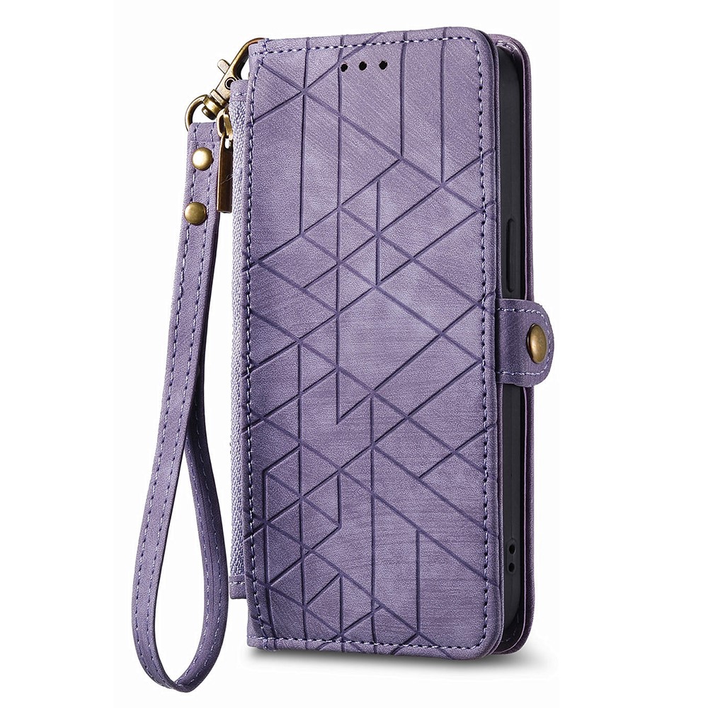  iPhone 15 Plus Fodral Geometri Med Snodd Lila