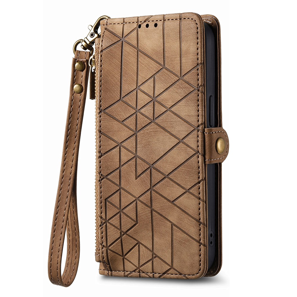  iPhone 15 Plus Fodral Geometri Med Snodd Brun