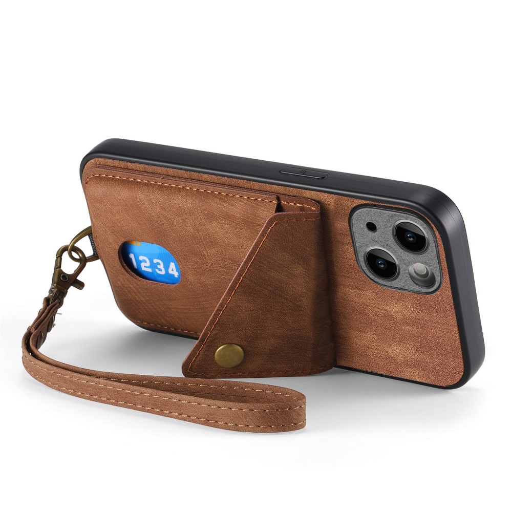  iPhone 15 Plus Skal Retro Läder Med Kortfack Brun