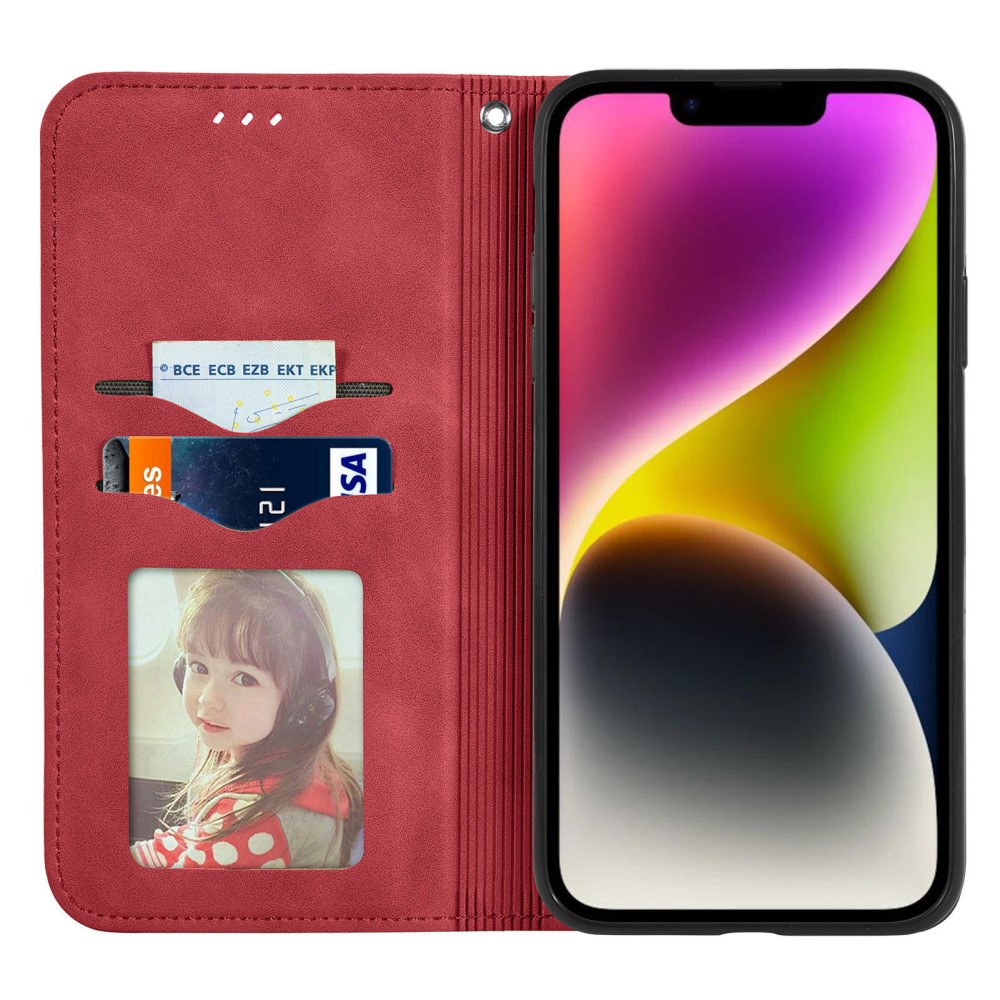  iPhone 15 Plus Fodral Retro Läder Röd