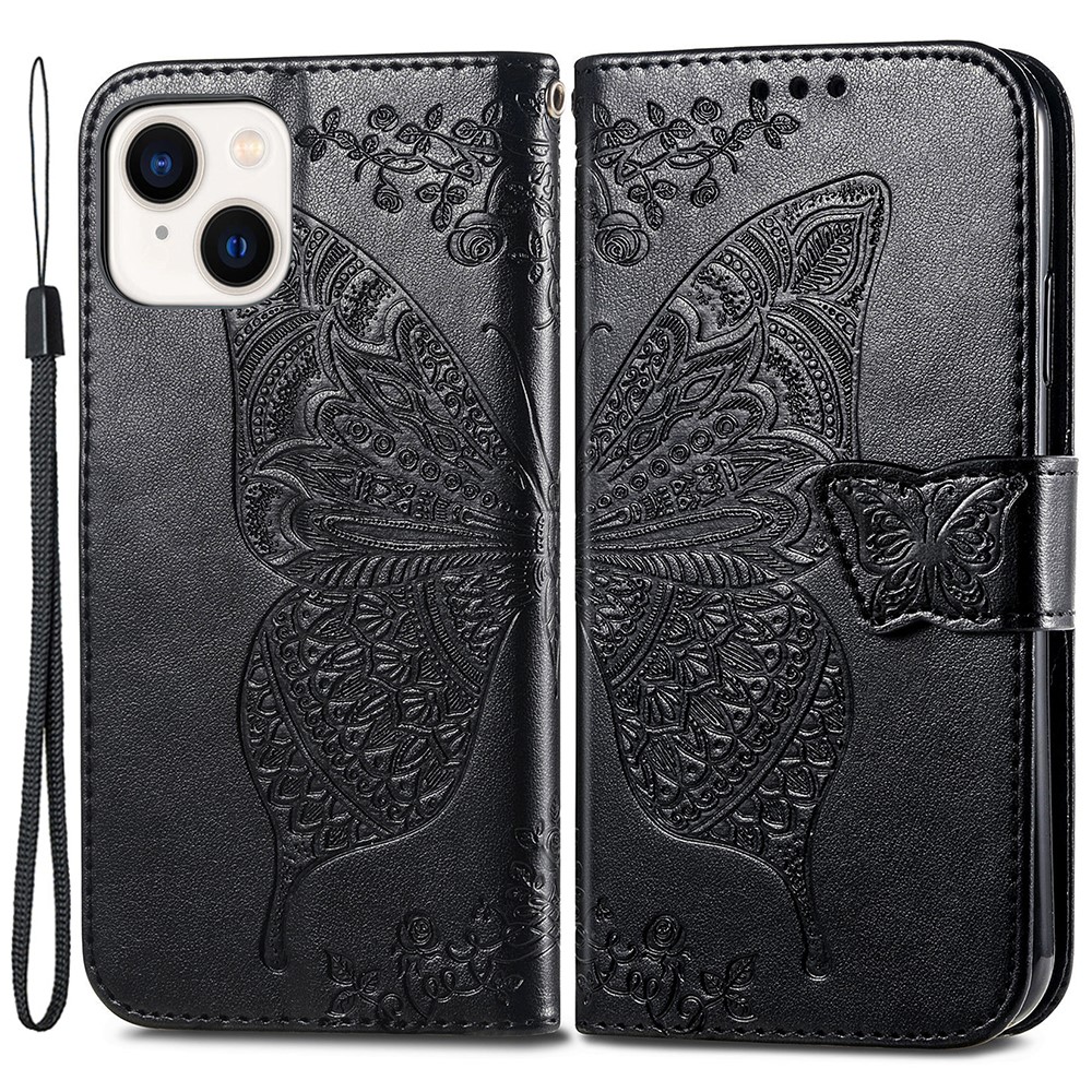  iPhone 15 Plus Fodral Med Fjäril Tryck Svart