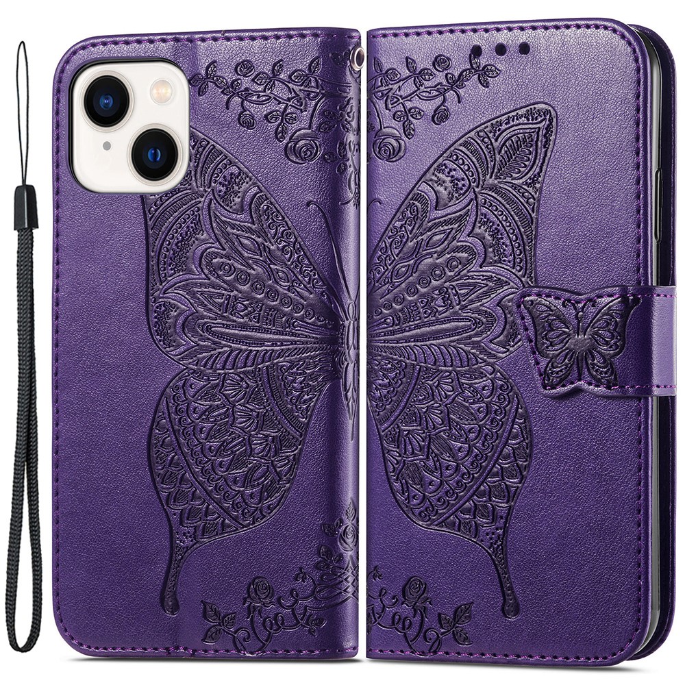  iPhone 15 Plus Fodral Med Fjäril Tryck Lila