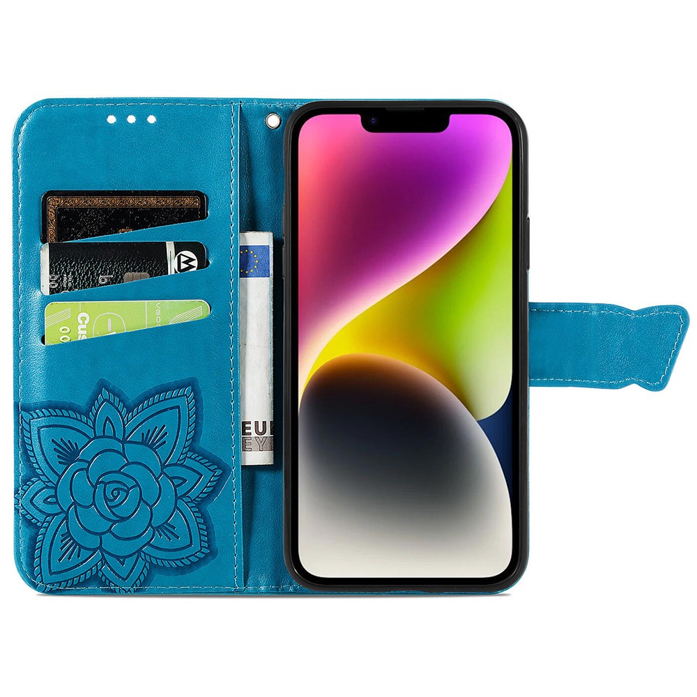  iPhone 15 Plus Fodral Med Fjäril Tryck Blå