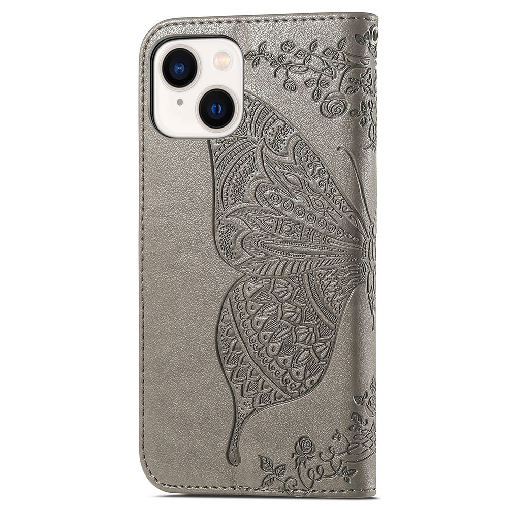  iPhone 15 Plus Fodral Med Fjäril Tryck Grå