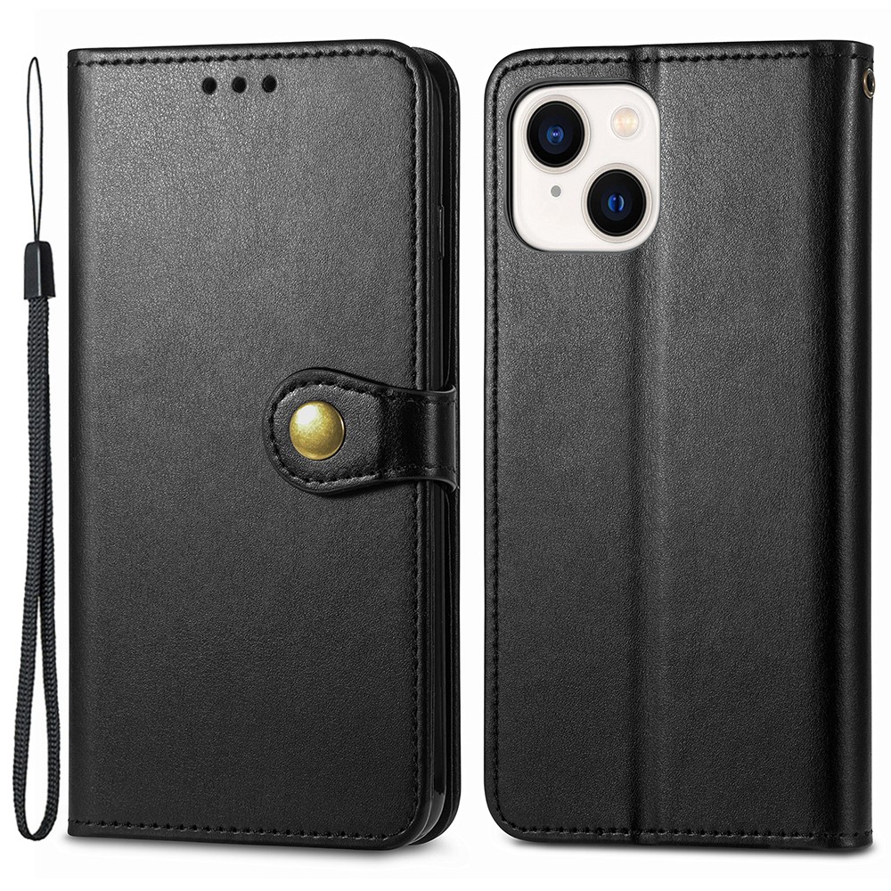  iPhone 15 Plus Fodral Läder Magnetisk Mässing Svart