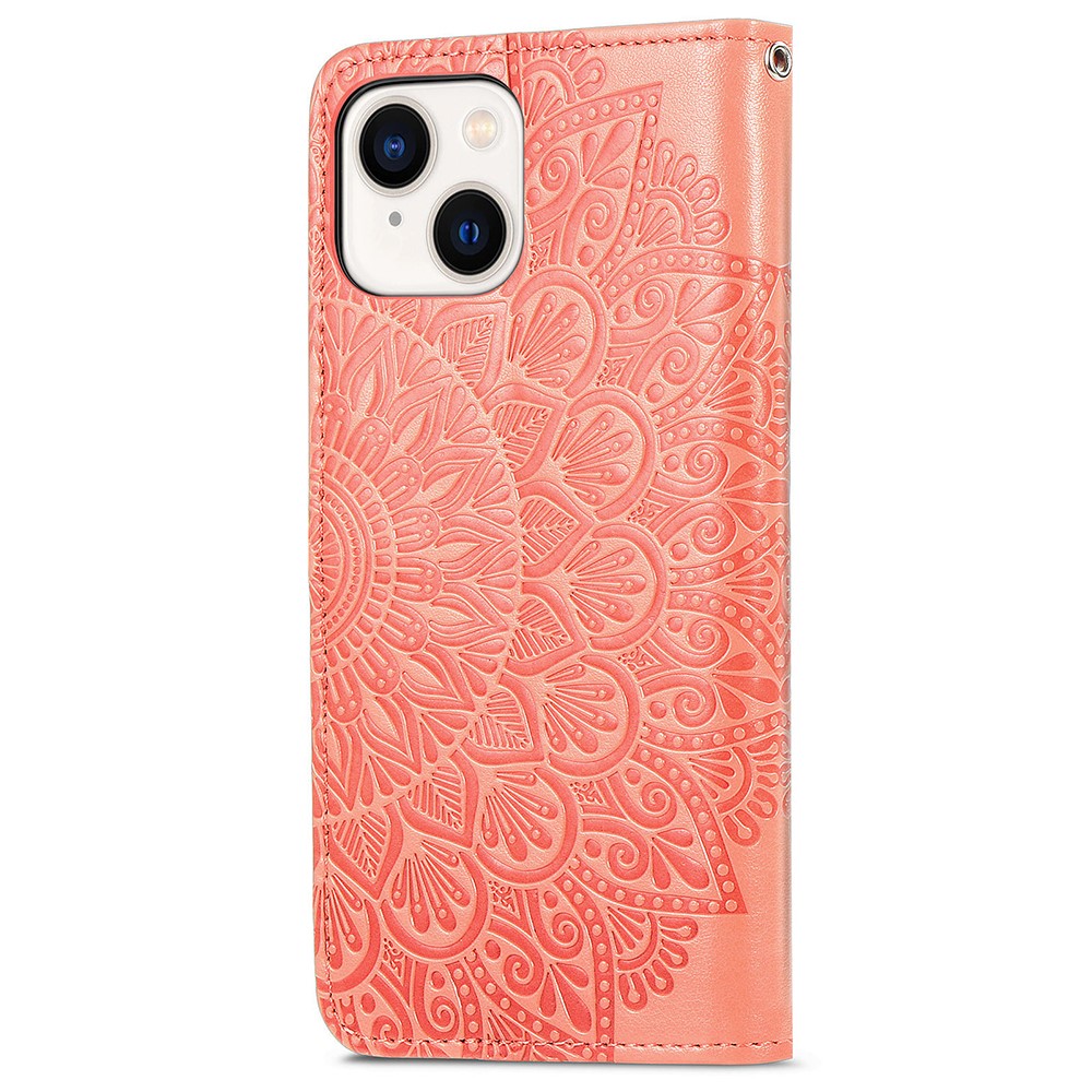 iPhone 15 Plus Fodral Läder Med Tryck Orange