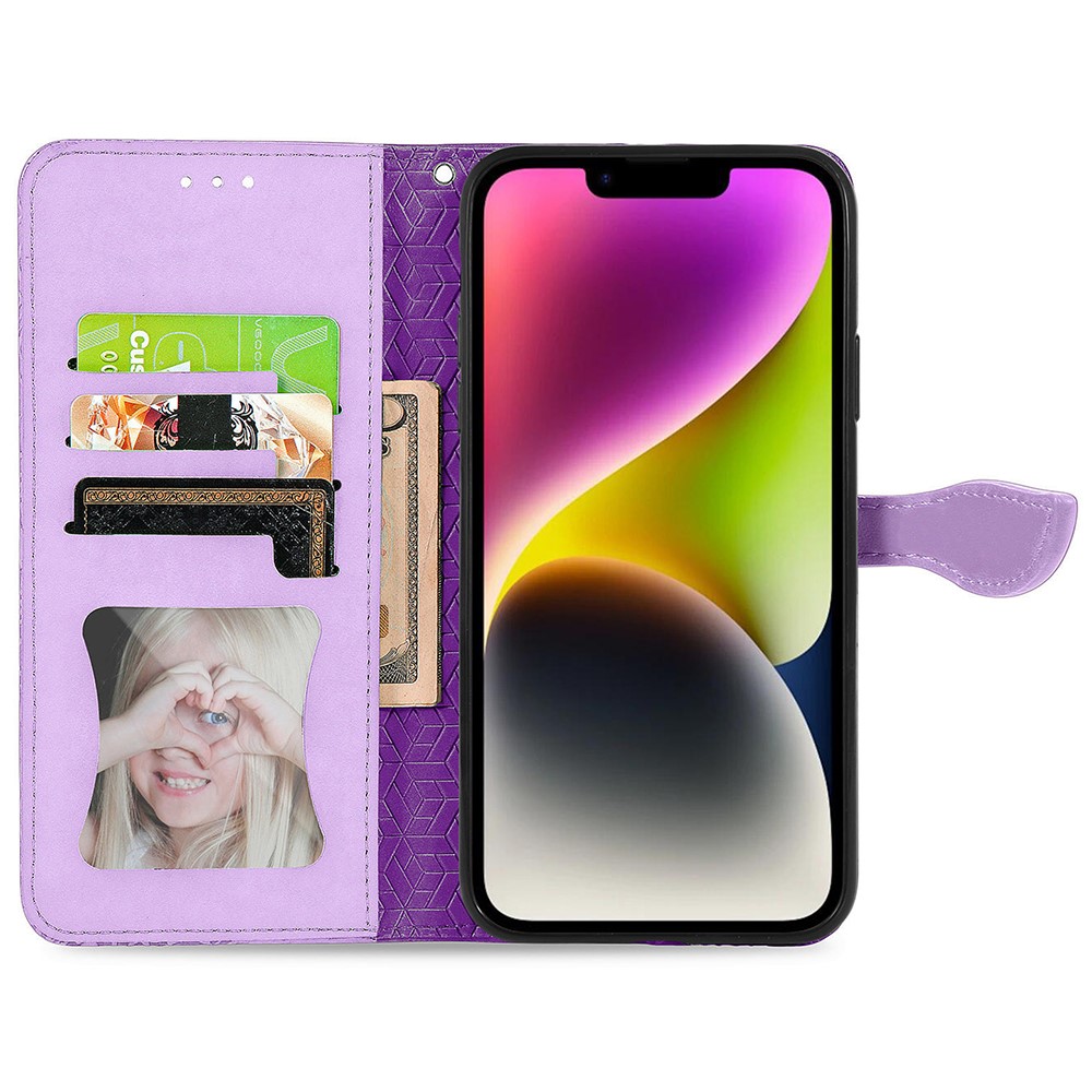  iPhone 15 Plus Fodral Läder Med Tryck Lila