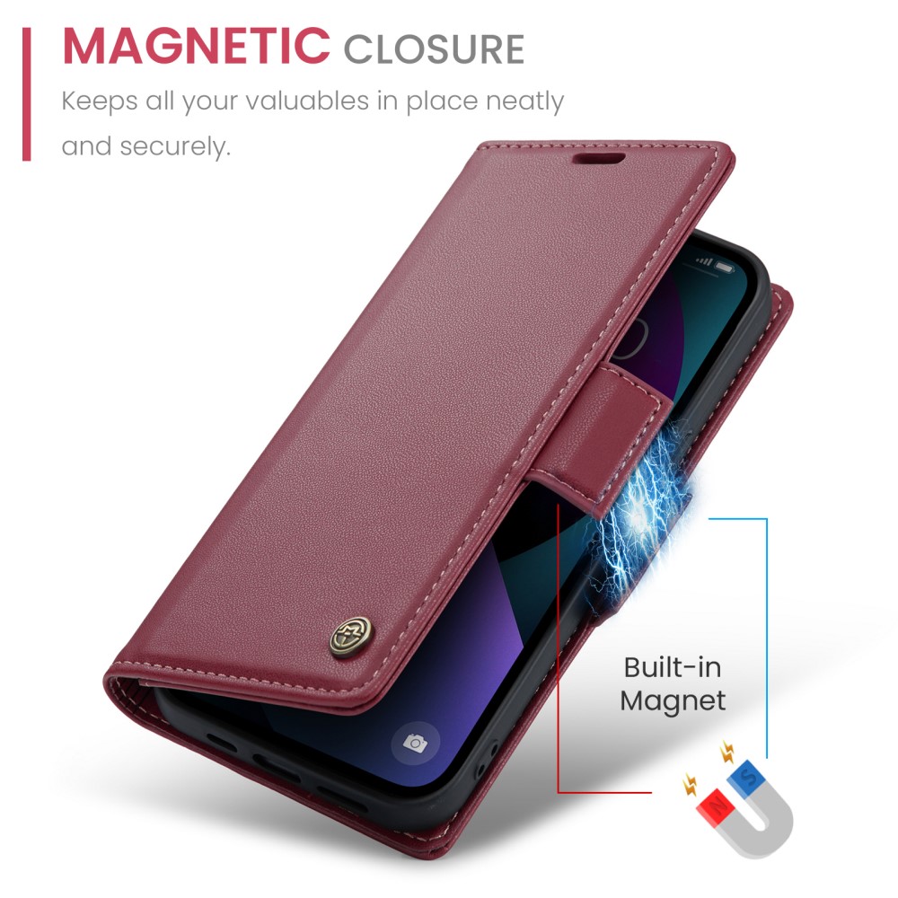 CASEME CASEME iPhone 15 Plus Fodral Läder RFID Vinröd