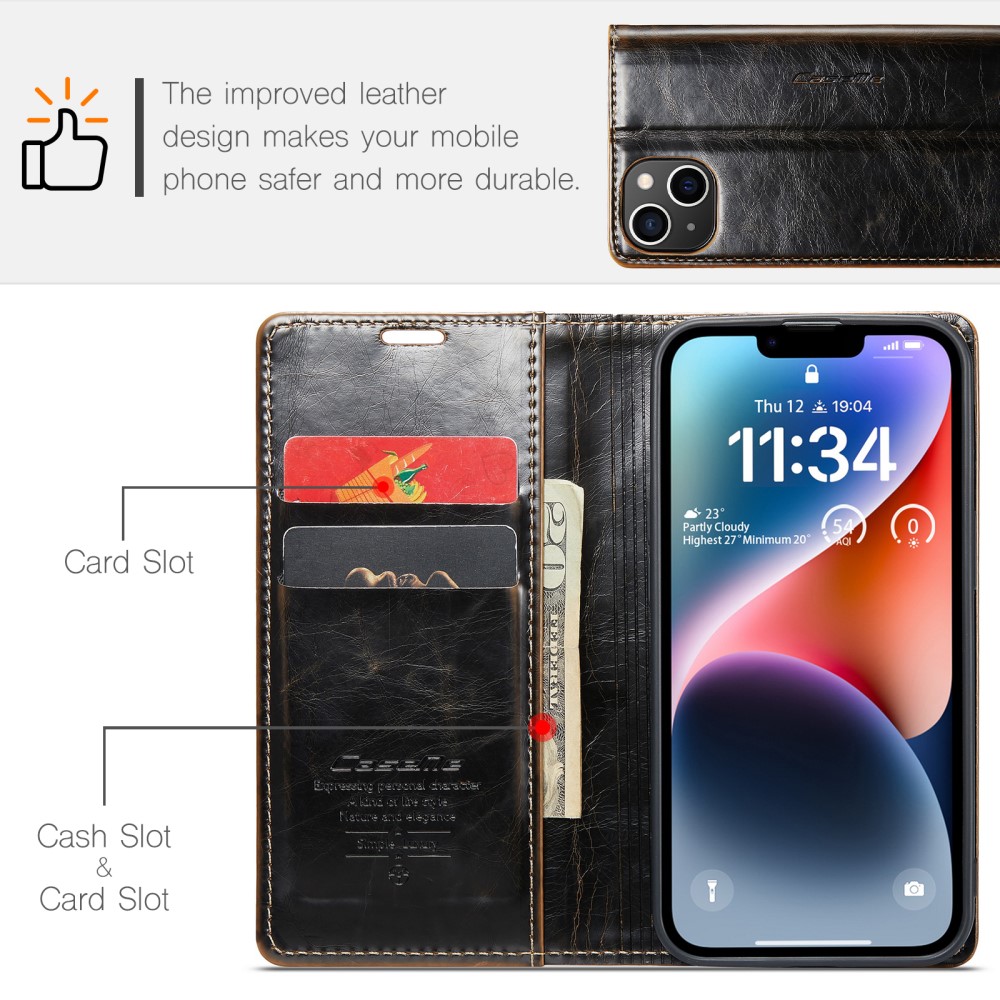 CASEME CASEME iPhone 15 Plus Fodral Oil Wax Flip Brun